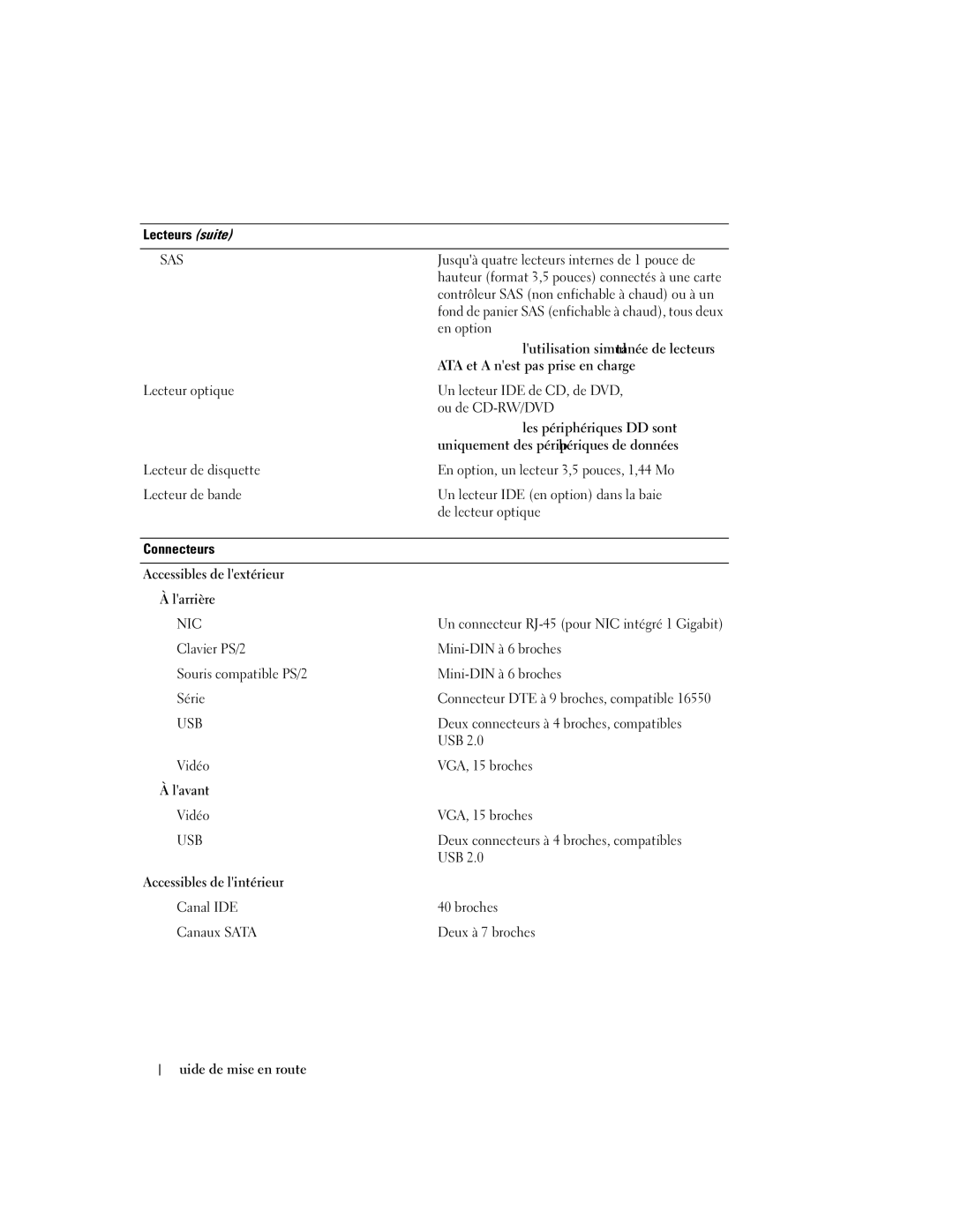 Dell MVT01 manual Lecteurs suite, Sata et SAS nest pas prise en charge, Remarque les périphériques DVD sont, Lavant 