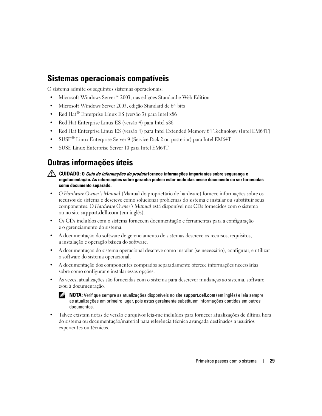 Dell MVT01 manual Sistemas operacionais compatíveis, Outras informações úteis 