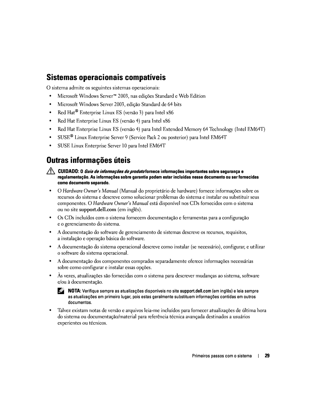 Dell MVT01 manual Sistemas operacionais compatíveis, Outras informações úteis 
