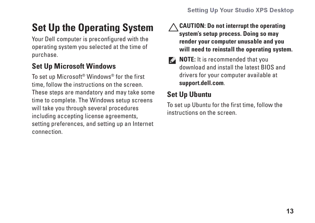 Dell MX36C setup guide Set Up Microsoft Windows, Set Up Ubuntu 