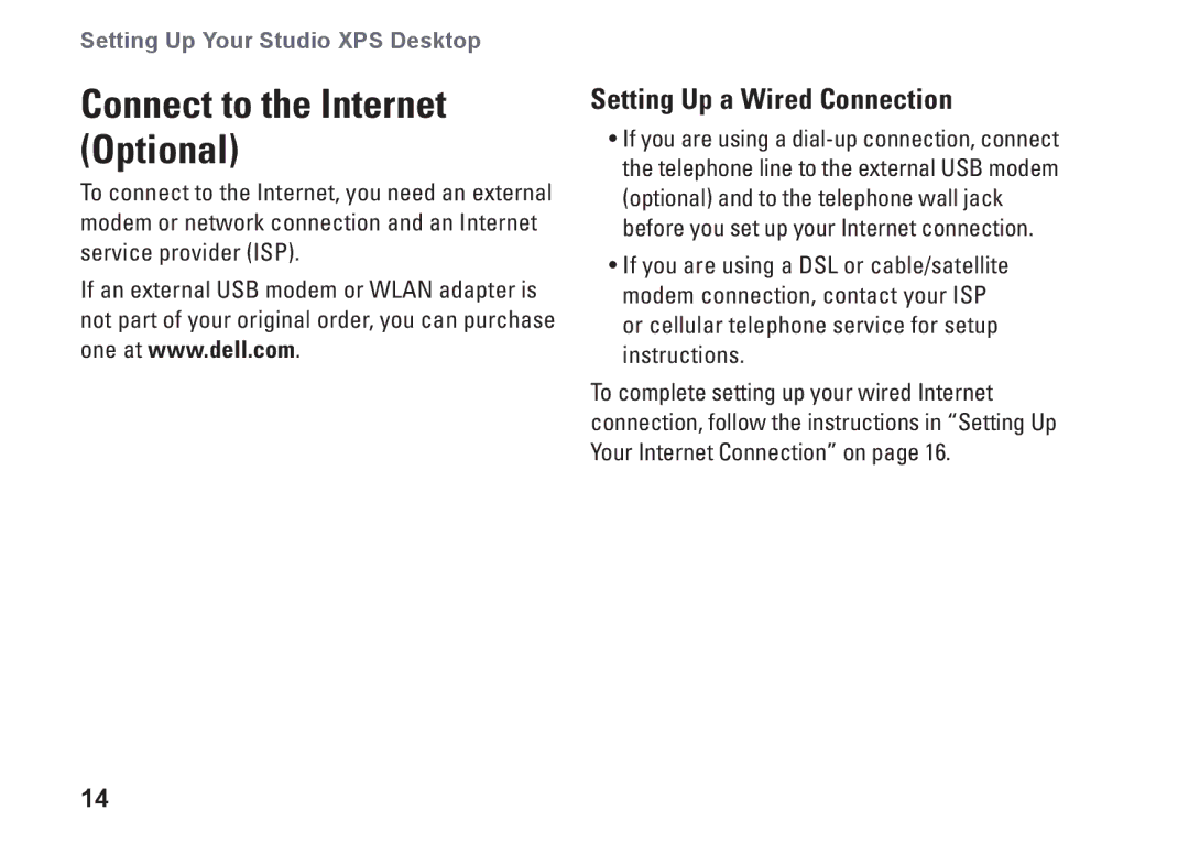 Dell MX36C setup guide Connect to the Internet Optional, Setting Up a Wired Connection 