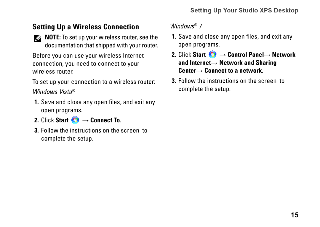 Dell MX36C setup guide Setting Up a Wireless Connection, Save and close any open files, and exit any open programs 