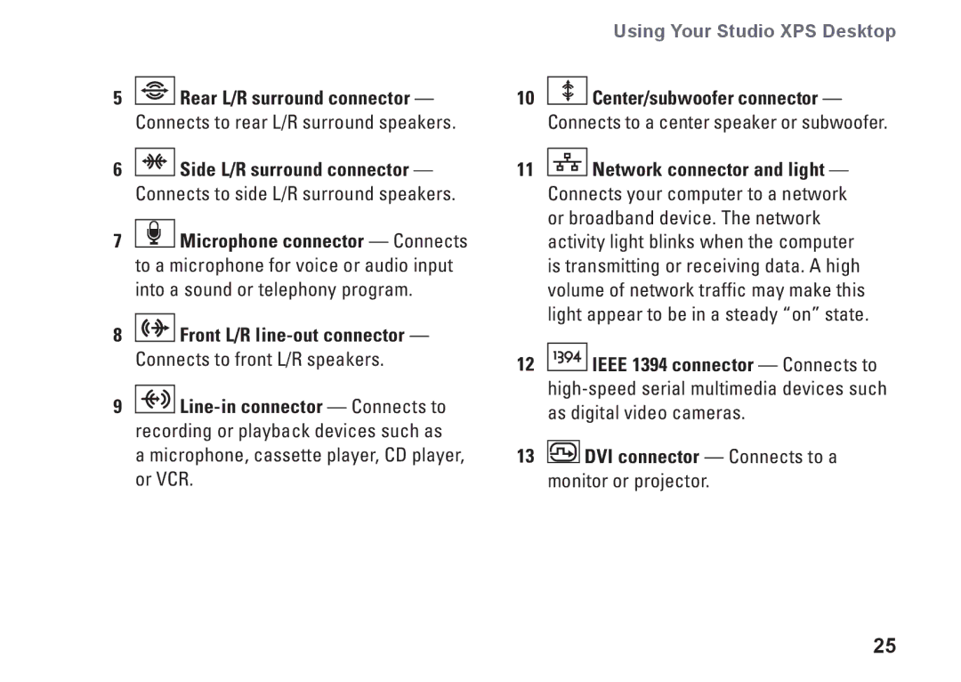 Dell MX36C setup guide Using Your Studio XPS Desktop 