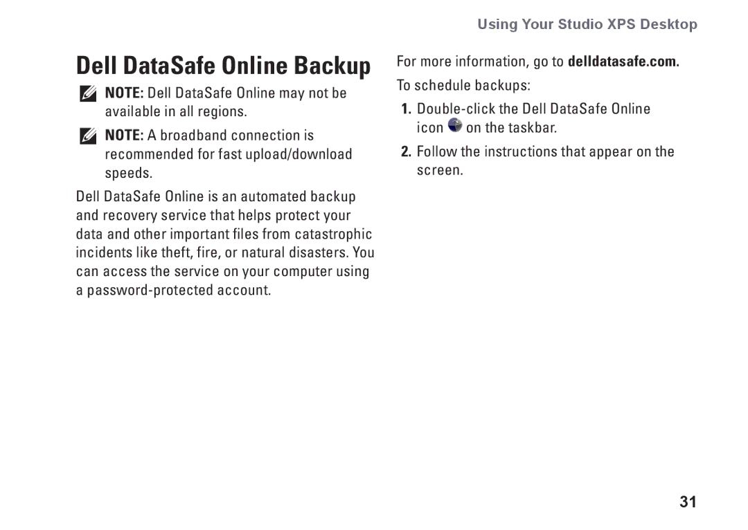 Dell MX36C setup guide Dell DataSafe Online Backup 