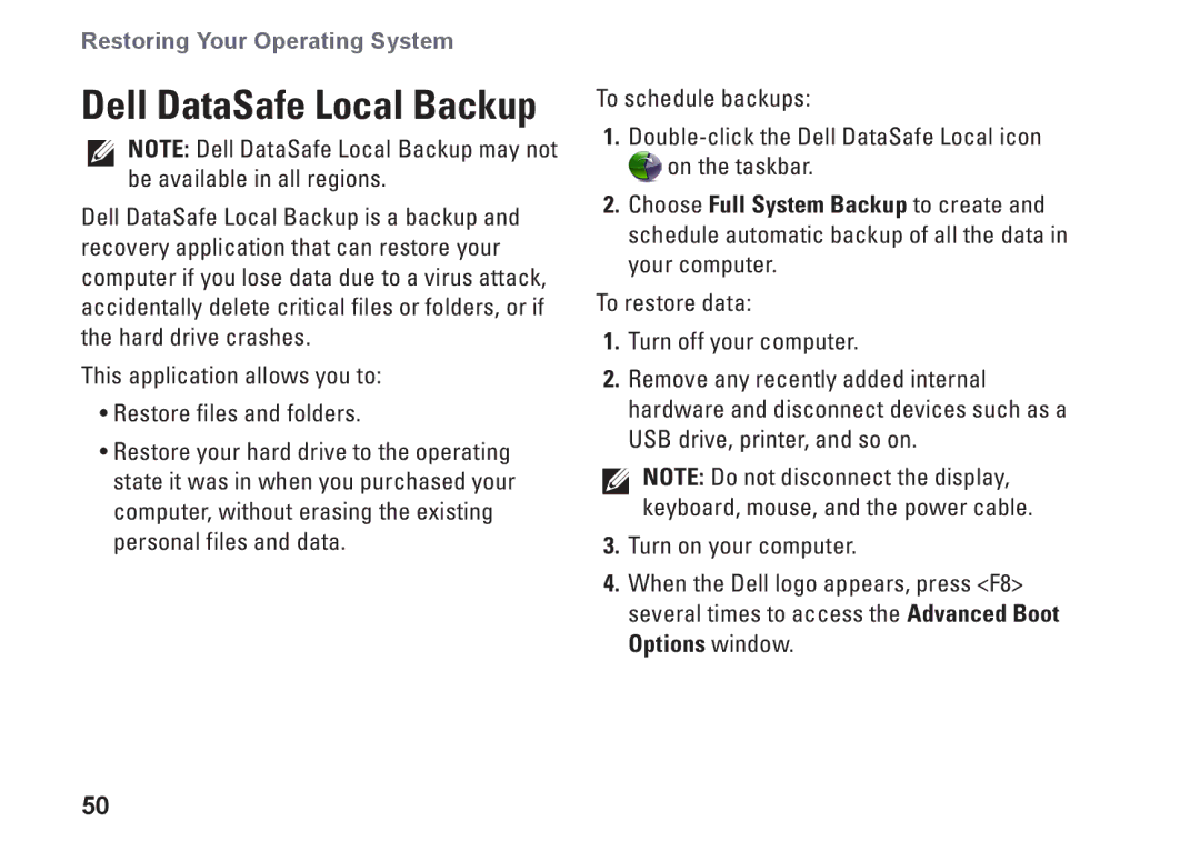 Dell MX36C setup guide Dell DataSafe Local Backup 