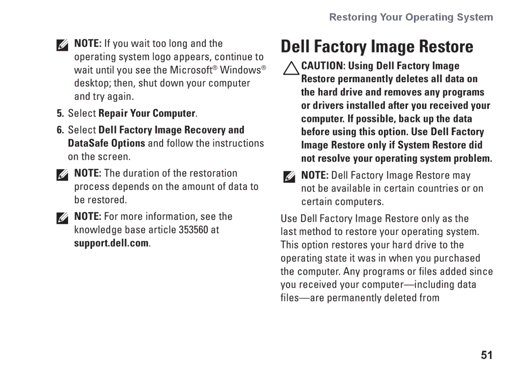 Dell MX36C setup guide Dell Factory Image Restore 