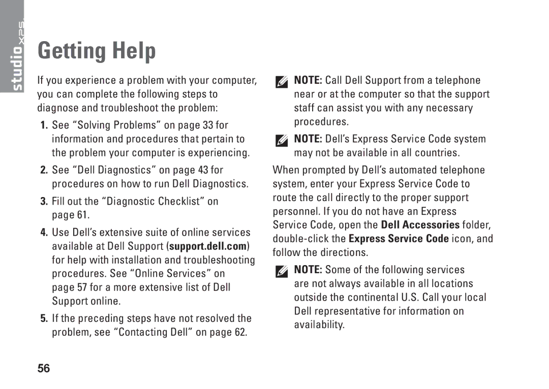 Dell MX36C setup guide Getting Help, Fill out the Diagnostic Checklist on 