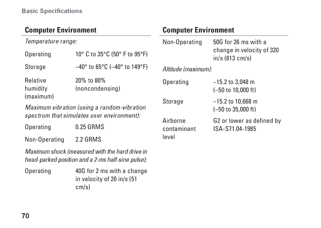 Dell MX36C setup guide Computer Environment 