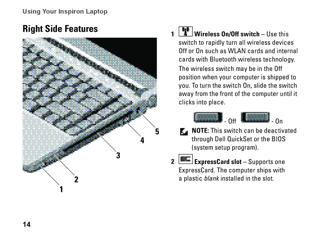 Dell N073F, PP25L setup guide Right Side Features 