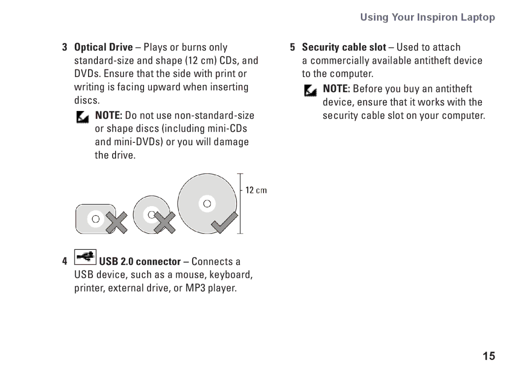 Dell PP25L, N073F setup guide Security cable slot Used to attach 