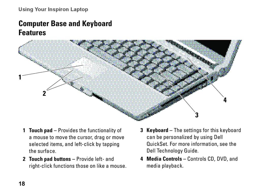 Dell N073F, PP25L setup guide Computer Base and Keyboard Features 