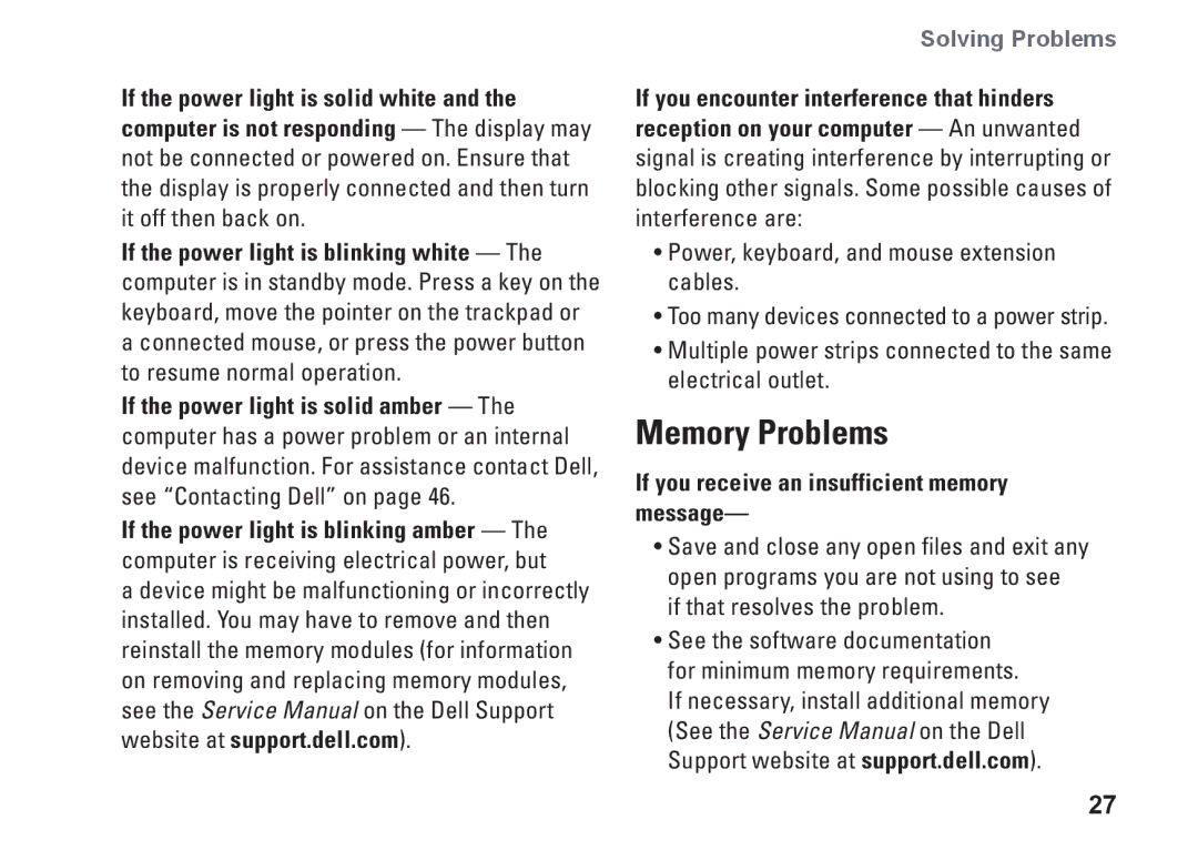 Dell PP25L, N073F setup guide Memory Problems, If you receive an insufficient memory message 