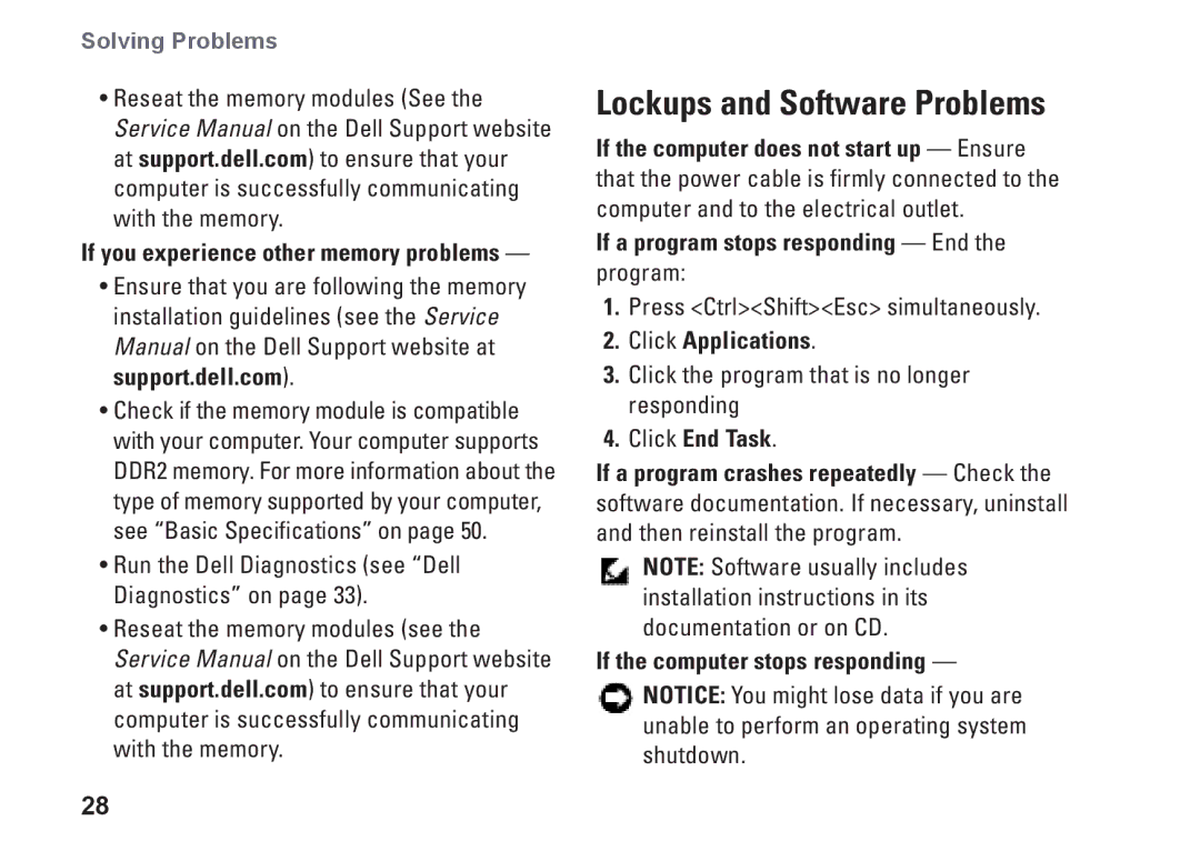 Dell N073F, PP25L Lockups and Software Problems, If a program stops responding End the program, Click Applications 