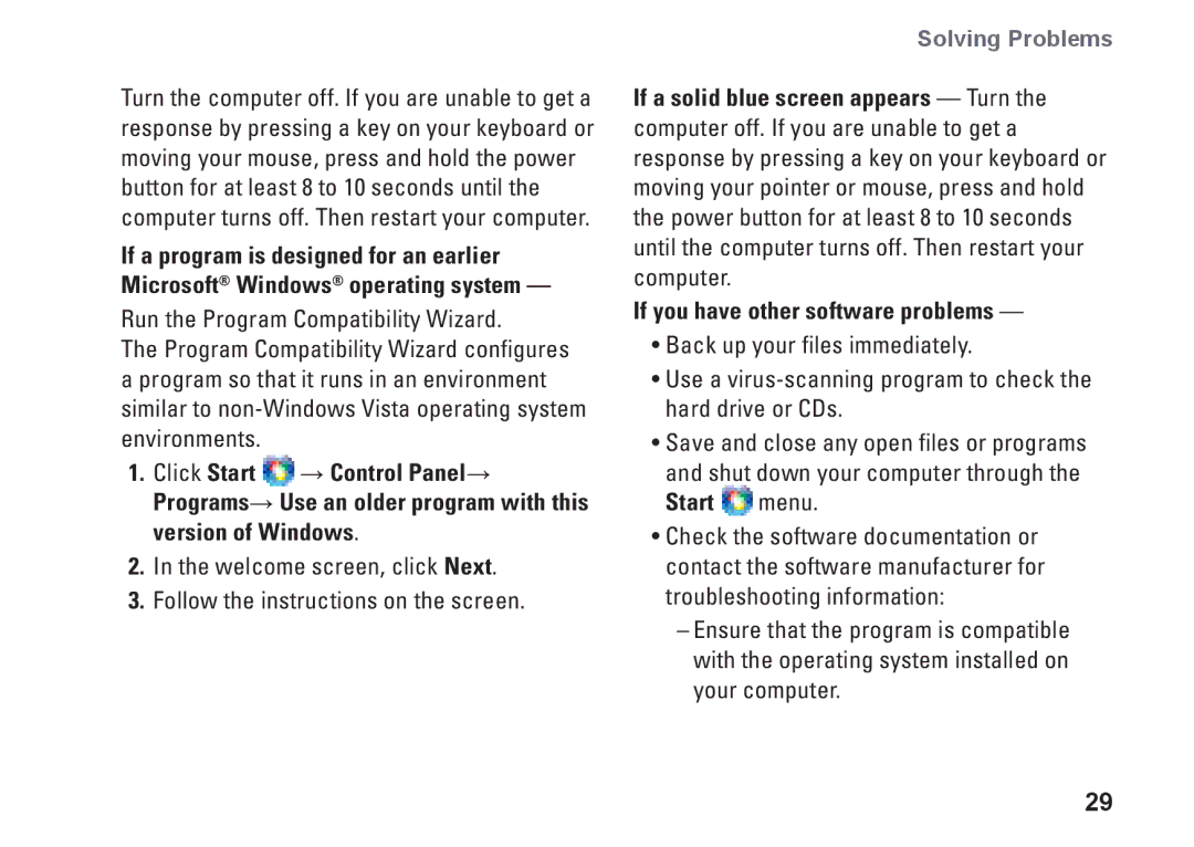 Dell PP25L, N073F setup guide Solving Problems 