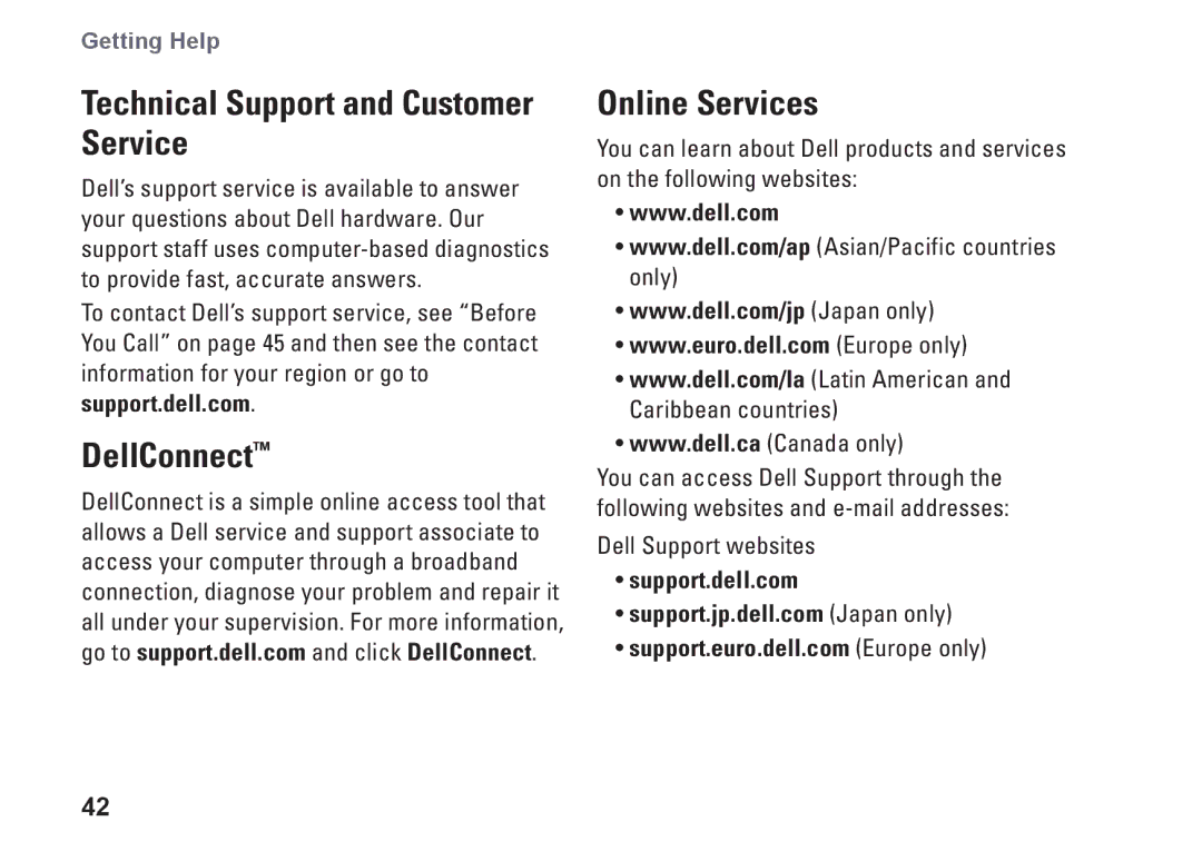 Dell N073F, PP25L setup guide DellConnect Online Services, Support.dell.com 