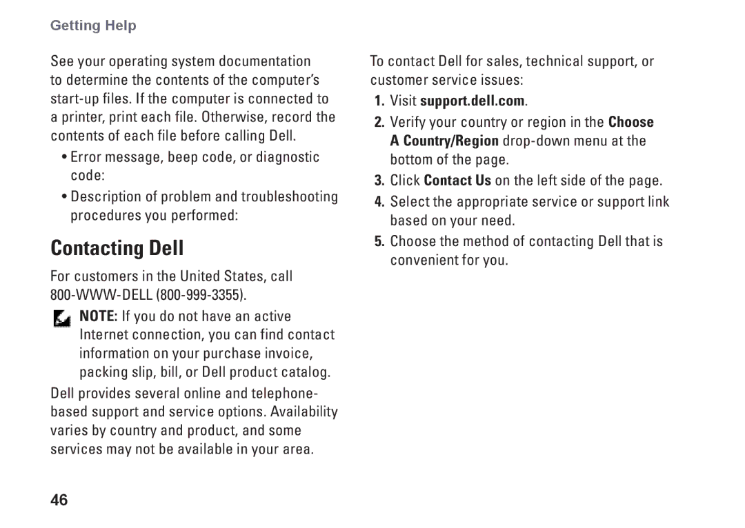 Dell N073F, PP25L setup guide Contacting Dell, Visit support.dell.com 