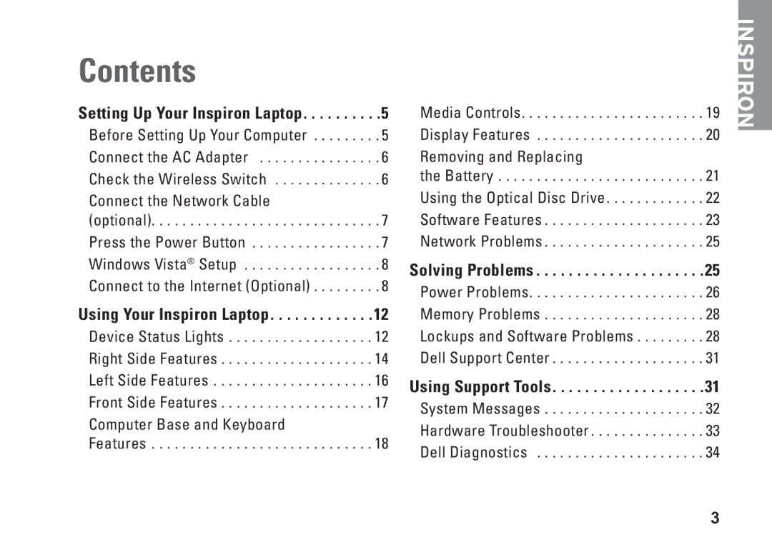 Dell PP25L, N073F setup guide Contents 