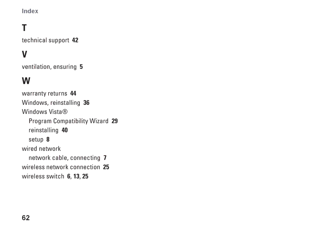 Dell N073F, PP25L setup guide Index 