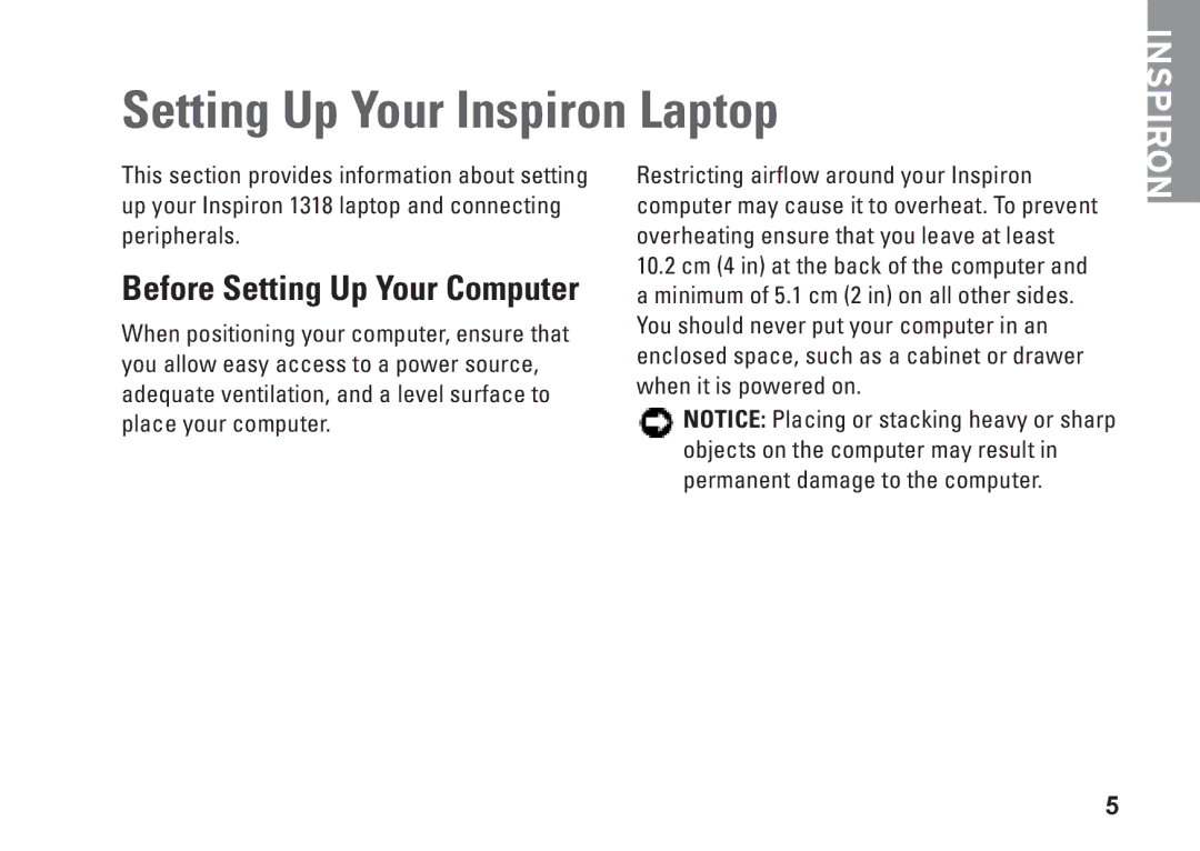 Dell PP25L, N073F setup guide Setting Up Your Inspiron Laptop 