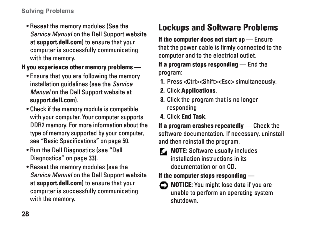 Dell N073F, PP25L Lockups and Software Problems, If a program stops responding - End the program, Click Applications 