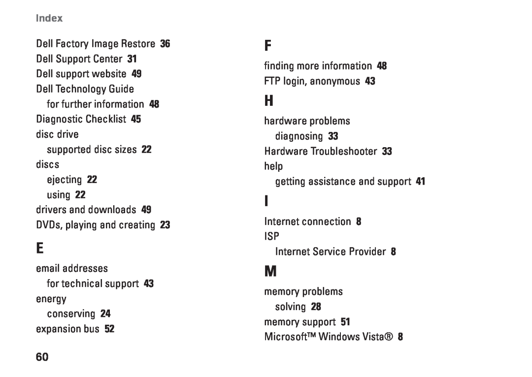 Dell N073F, PP25L setup guide Index 