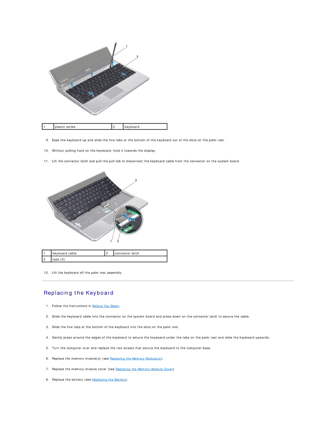 Dell N3010 manual Replacing the Keyboard 