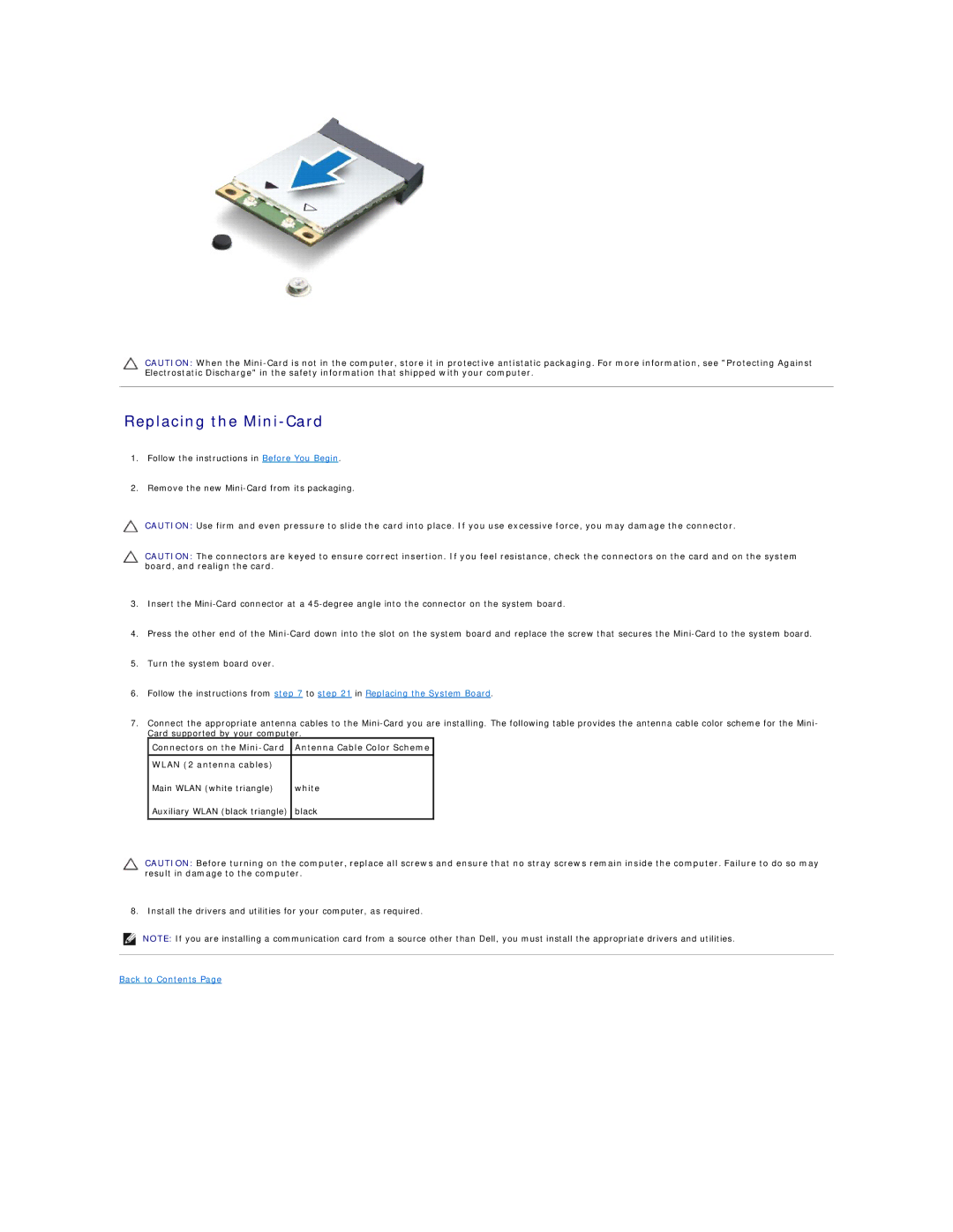 Dell N3010 manual Replacing the Mini-Card 