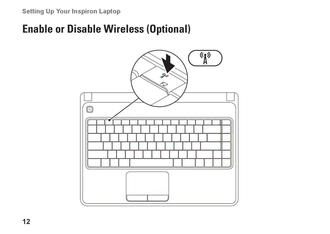 Dell P07G001, N4020, N4030, P1M49, P07G003 setup guide Enable or Disable Wireless Optional 