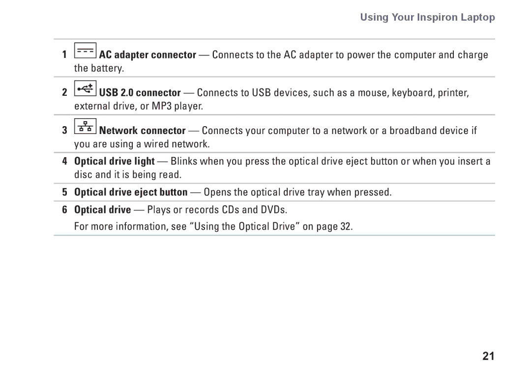 Dell P07G003, N4020, N4030, P1M49, P07G001 setup guide Using Your Inspiron Laptop 