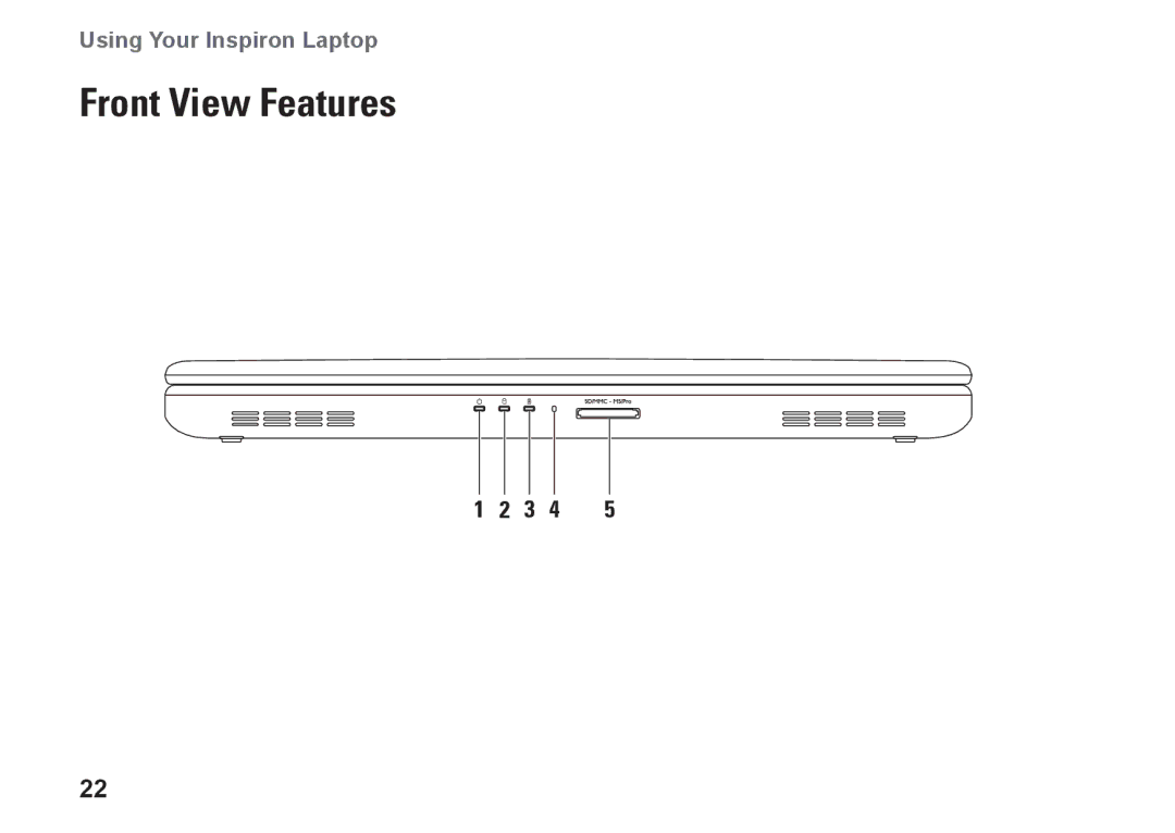 Dell P07G001, N4020, N4030, P1M49, P07G003 setup guide Front View Features 