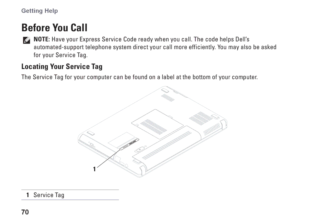 Dell P1M49, N4020, N4030, P07G003, P07G001 setup guide Before You Call, Locating Your Service Tag 