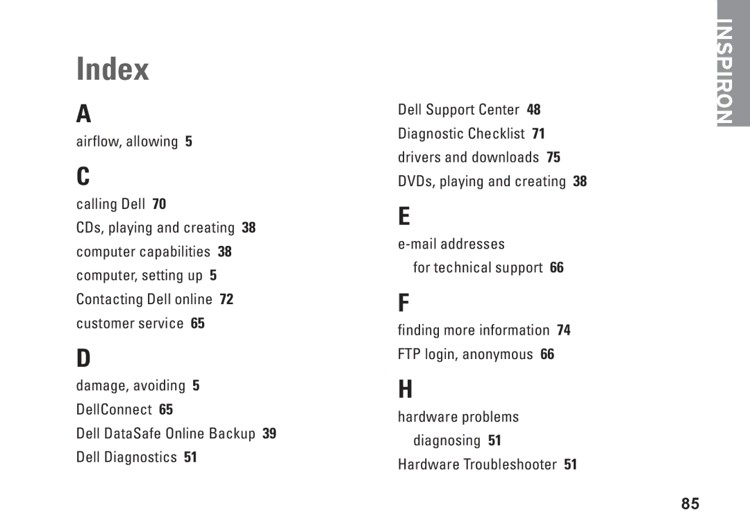 Dell P1M49, N4020, N4030, P07G003, P07G001 setup guide Index 