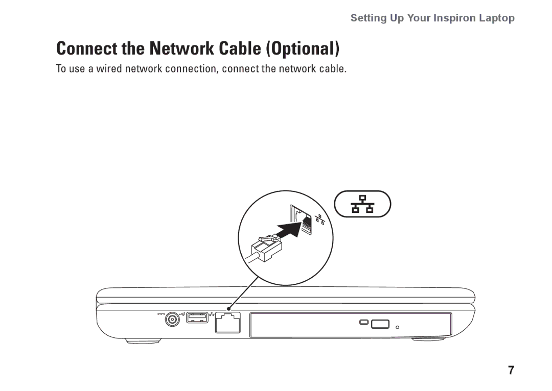 Dell P07G001, N4020, N4030, P1M49, P07G003 setup guide Connect the Network Cable Optional 