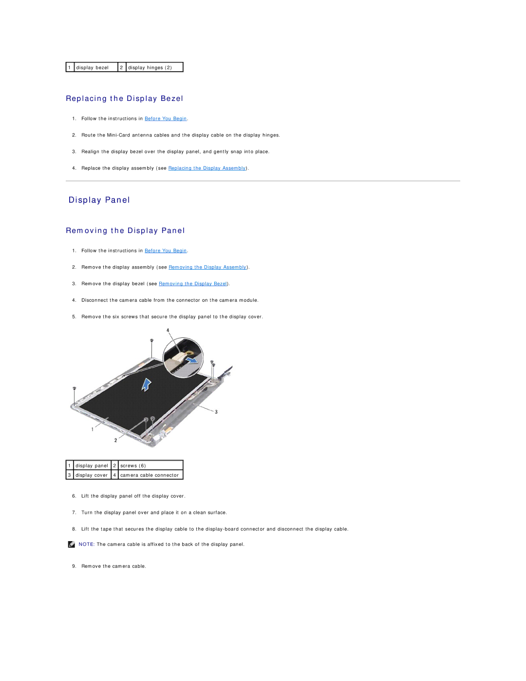 Dell N4030, N4020 manual Display Panel, Replacing the Display Bezel 