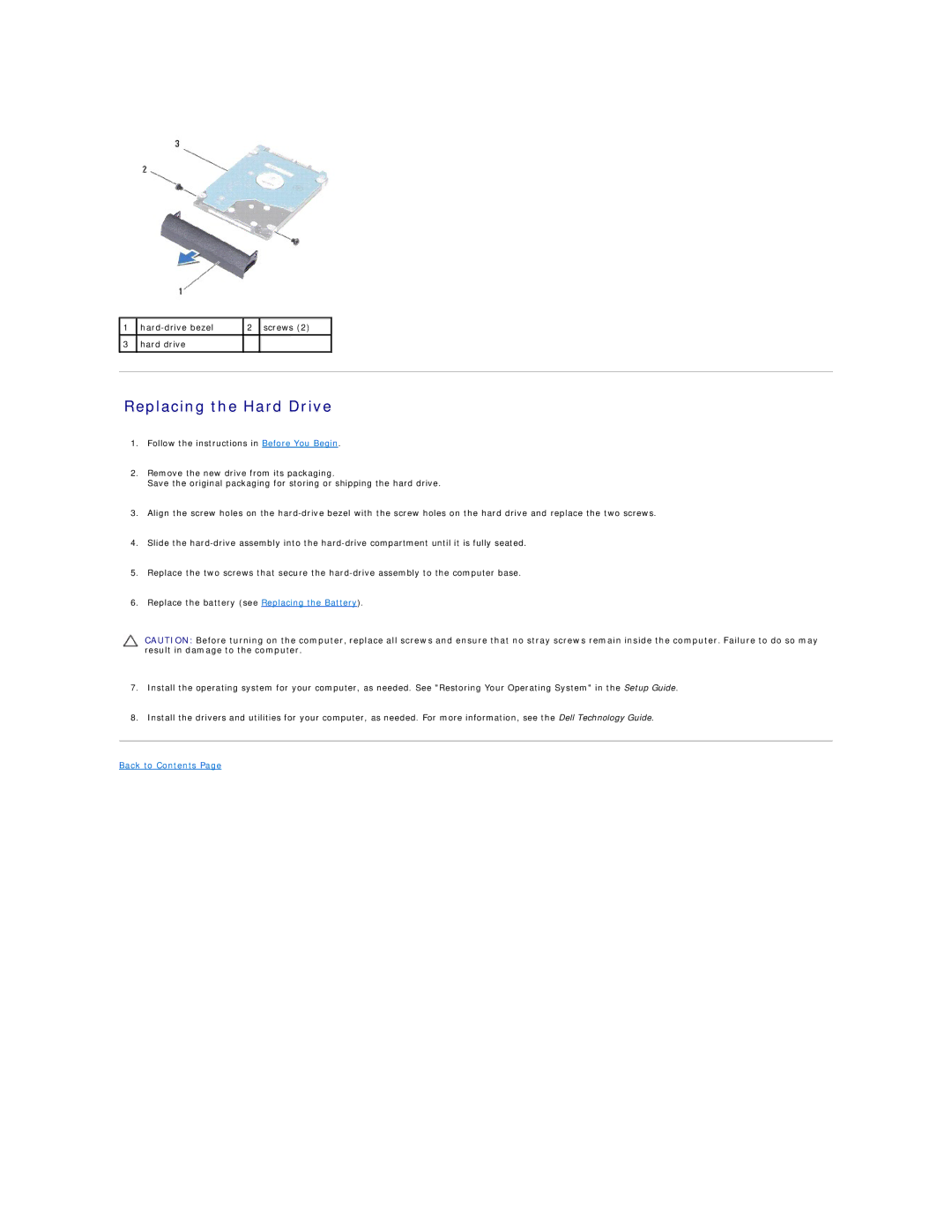 Dell N4030, N4020 manual Replacing the Hard Drive 