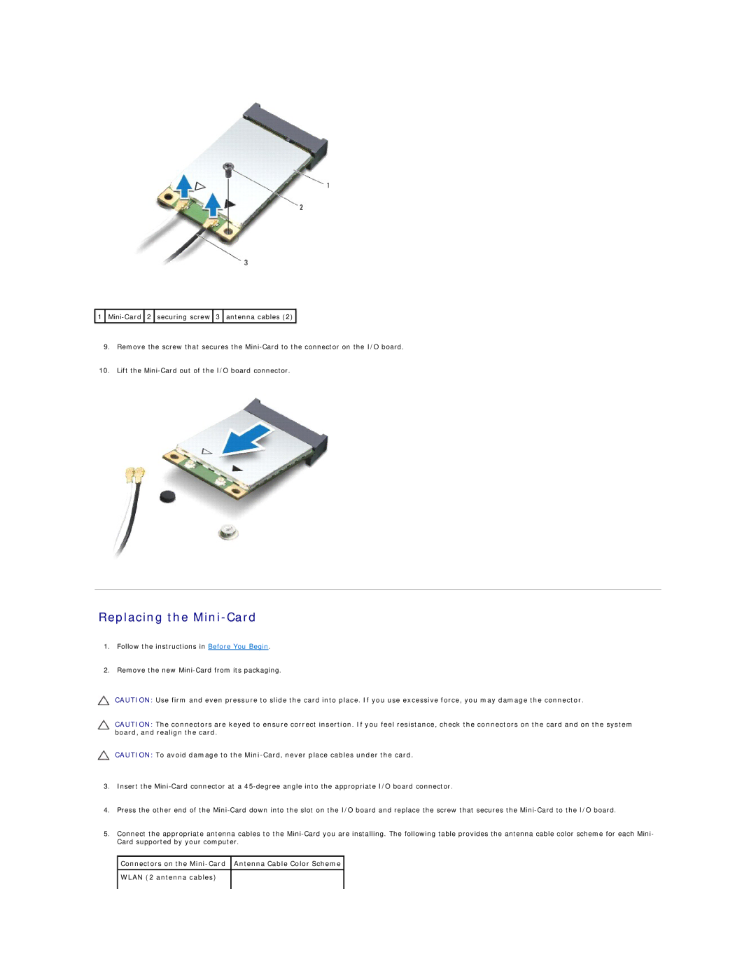 Dell N4020, N4030 manual Replacing the Mini-Card 