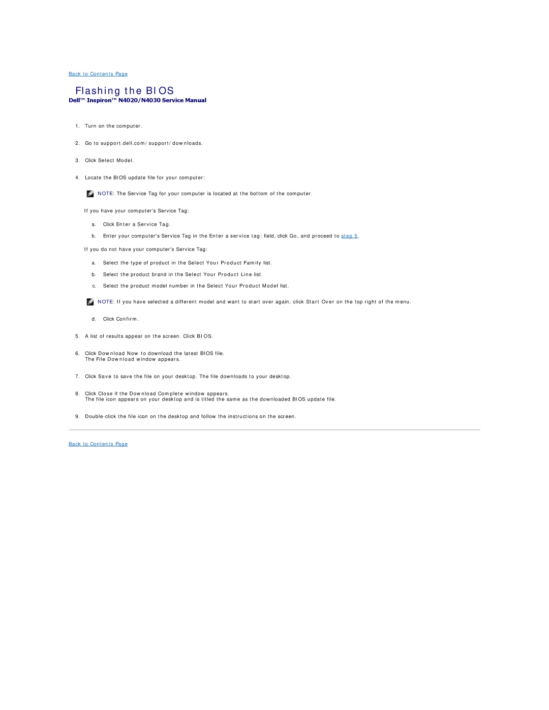 Dell N4030, N4020 manual Flashing the Bios, Click Enter a Service Tag 