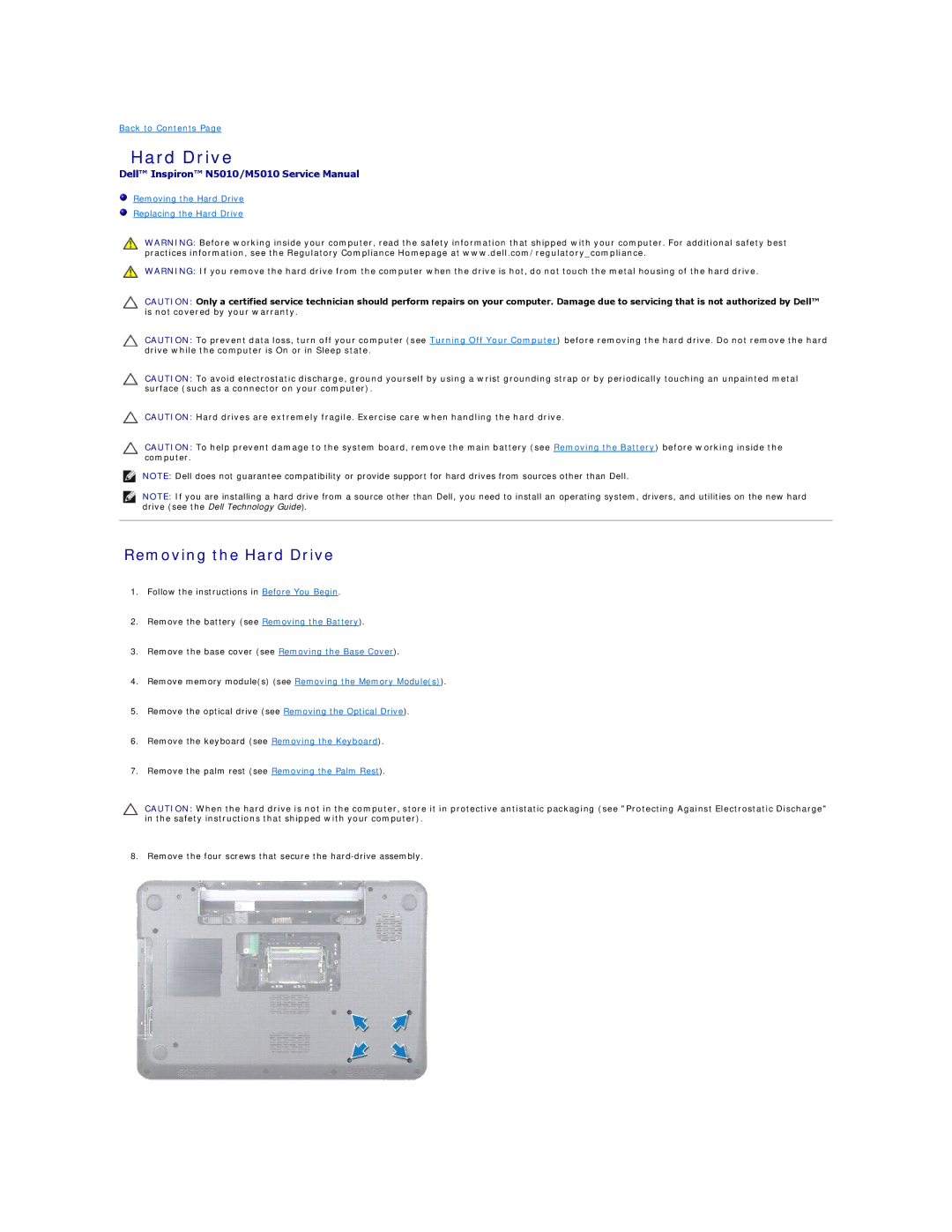 Dell M5010, N5010 manual Removing the Hard Drive 