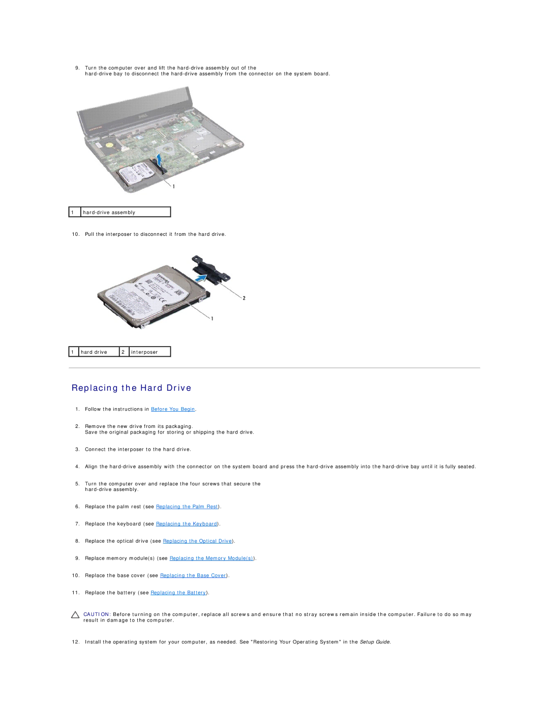 Dell N5010, M5010 manual Replacing the Hard Drive 