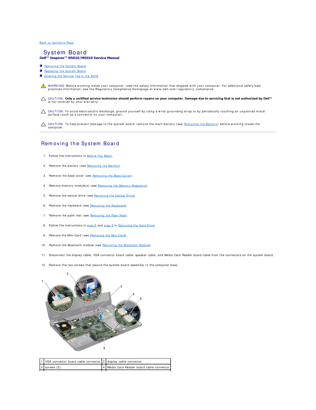 Dell N5010, M5010 manual Removing the System Board 