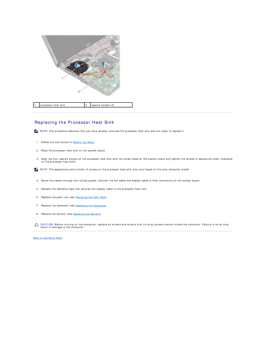 Dell N5020, N5030, M5030 manual Replacing the Processor Heat Sink 