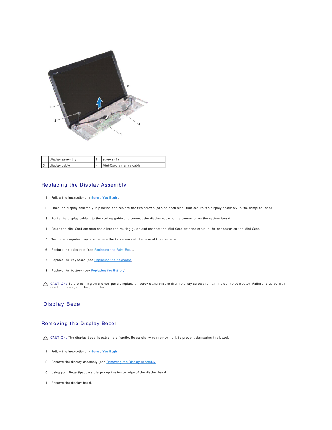 Dell N5030, N5020, M5030 manual Display Bezel, Replacing the Display Assembly 