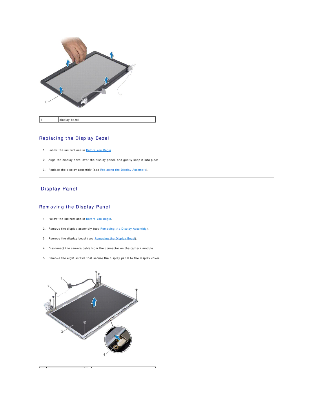 Dell N5020, N5030, M5030 manual Display Panel, Replacing the Display Bezel 