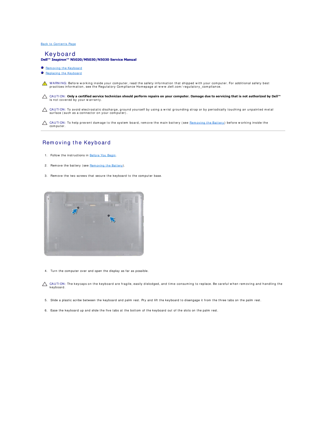 Dell M5030, N5030, N5020 manual Removing the Keyboard 