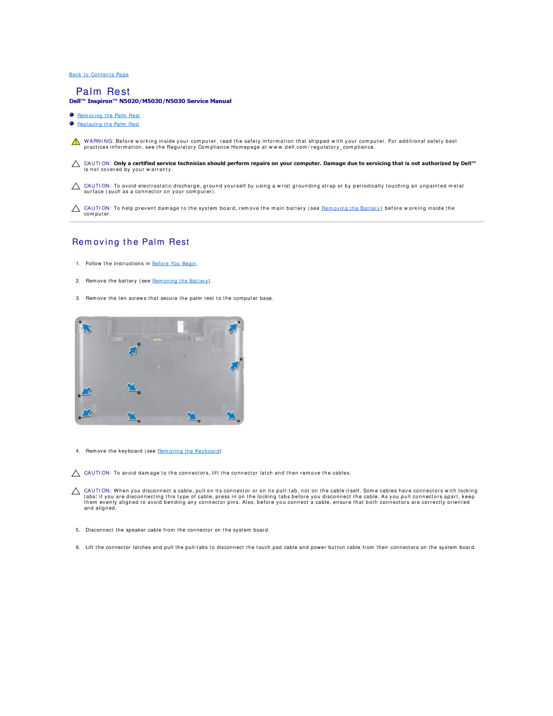 Dell M5030, N5030, N5020 manual Removing the Palm Rest 