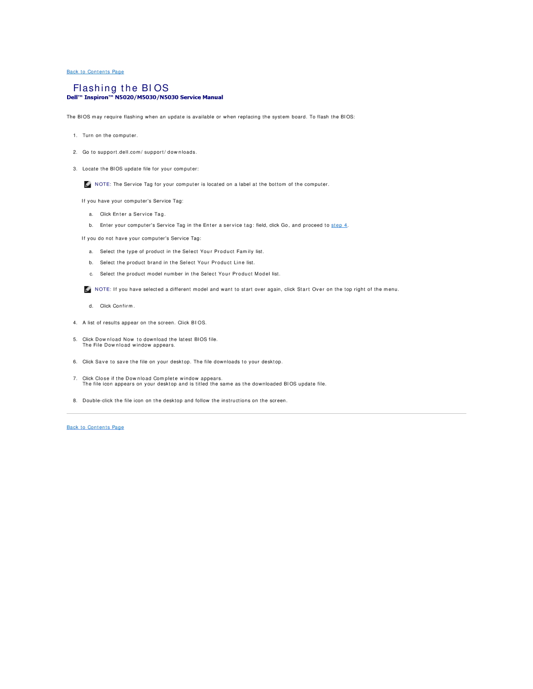Dell N5020, N5030, M5030 manual Flashing the Bios, Click Enter a Service Tag 