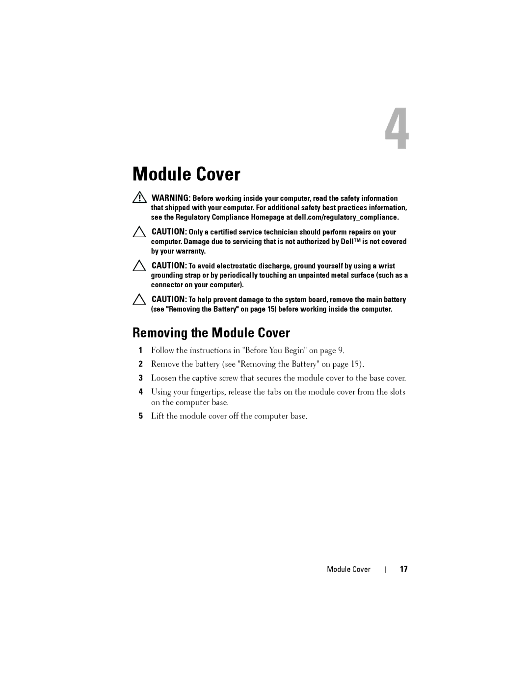 Dell N5110 service manual Removing the Module Cover 