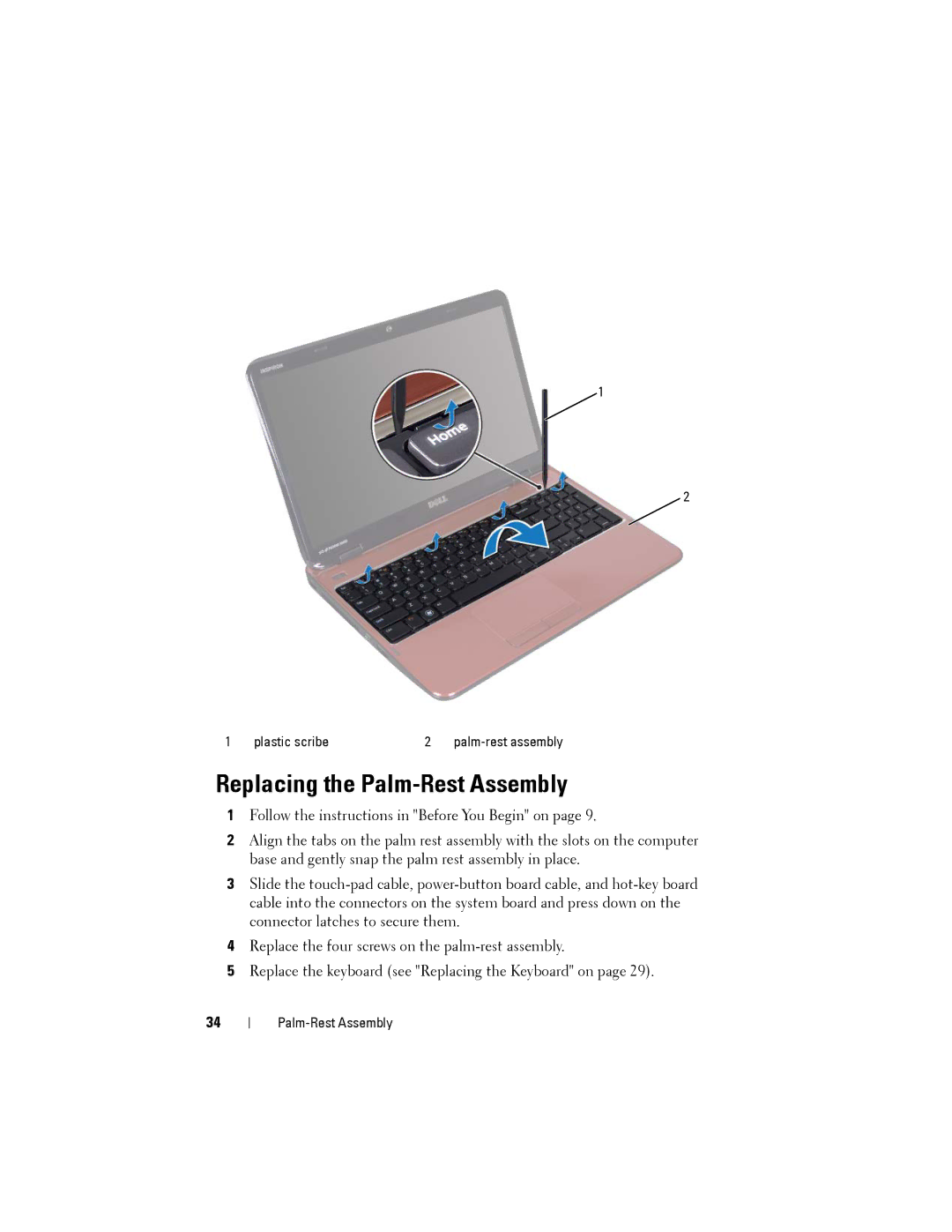 Dell N5110 service manual Replacing the Palm-Rest Assembly 