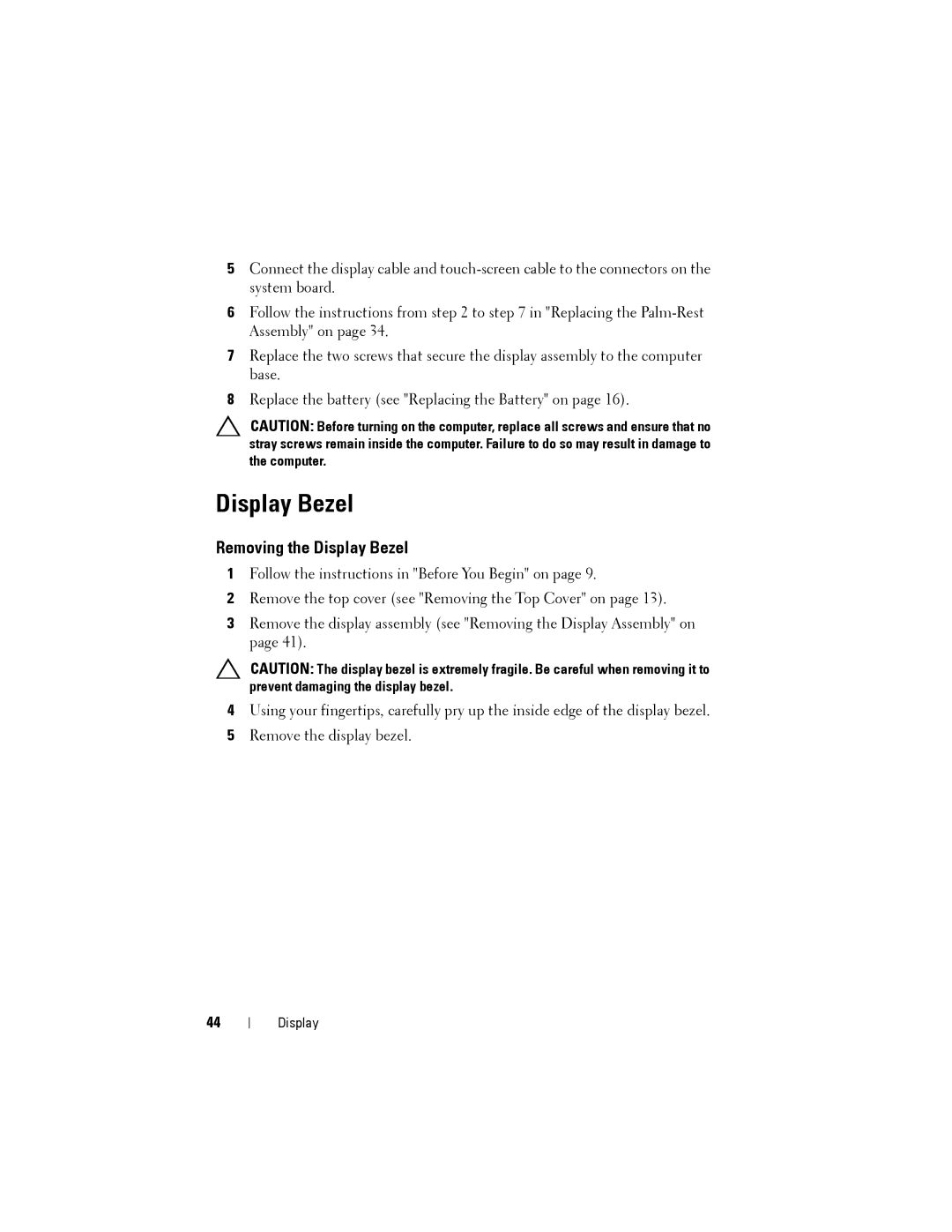 Dell N5110 service manual Removing the Display Bezel 