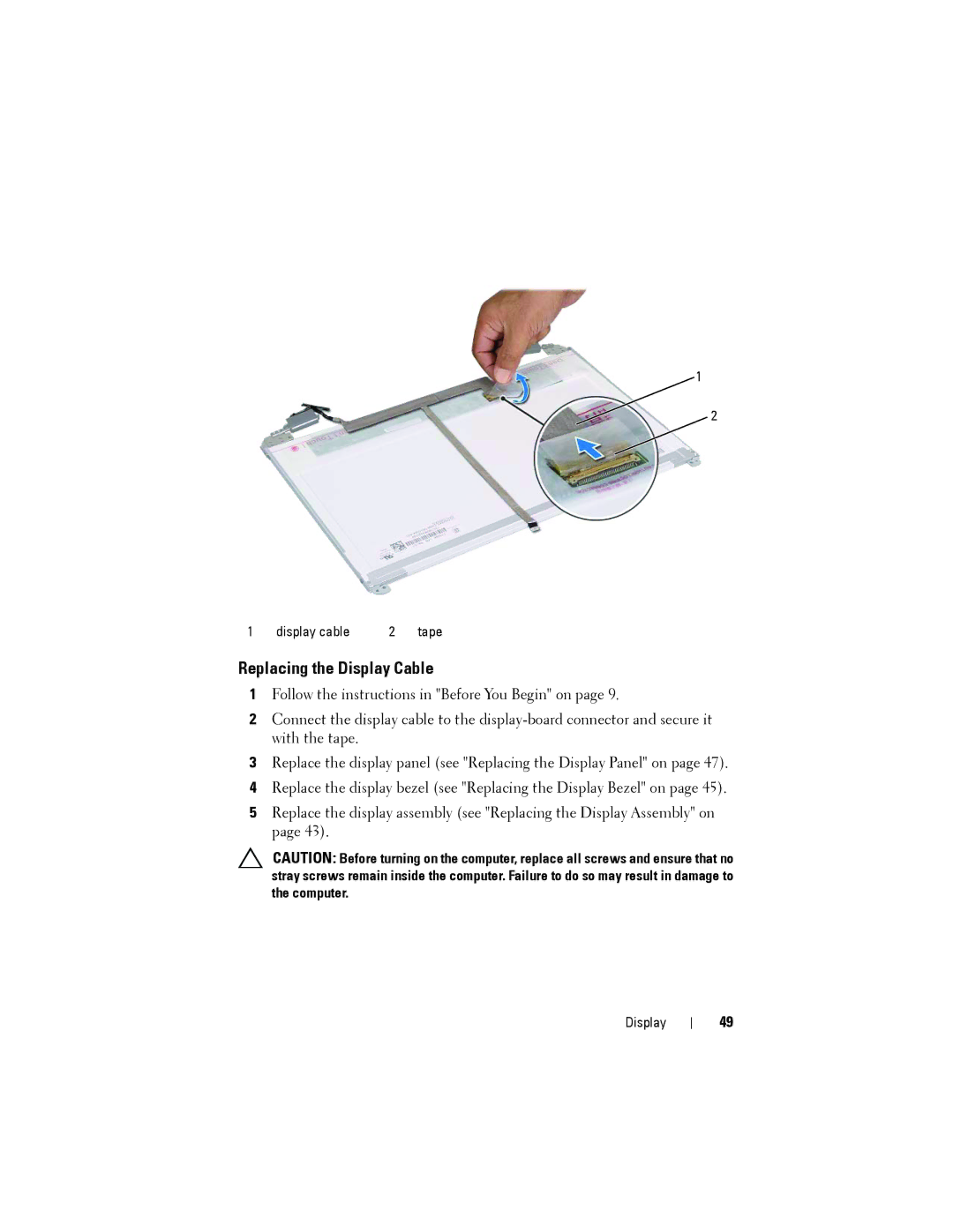 Dell N5110 service manual Replacing the Display Cable 